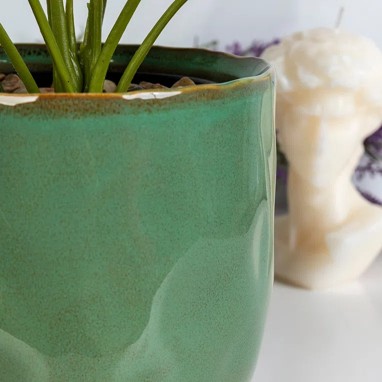 Osłonka na doniczkę RONA ceramiczna zielona 15.5x14.5 cm