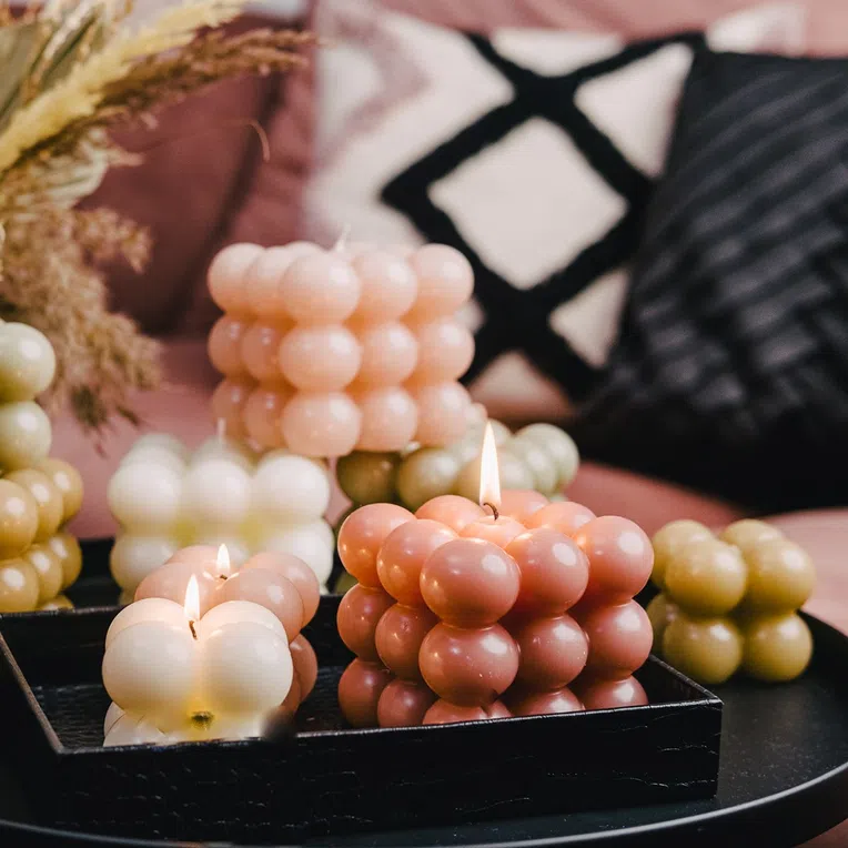 Świeca BUBBLE beżowa 10x10x10 cm