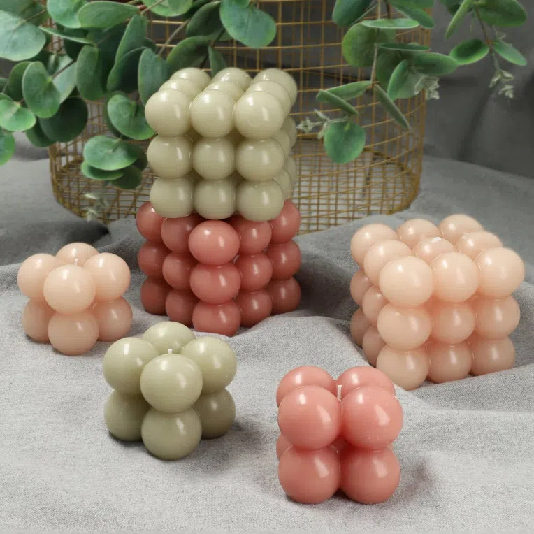 Świeca BUBBLE różowa 6x6x6 cm