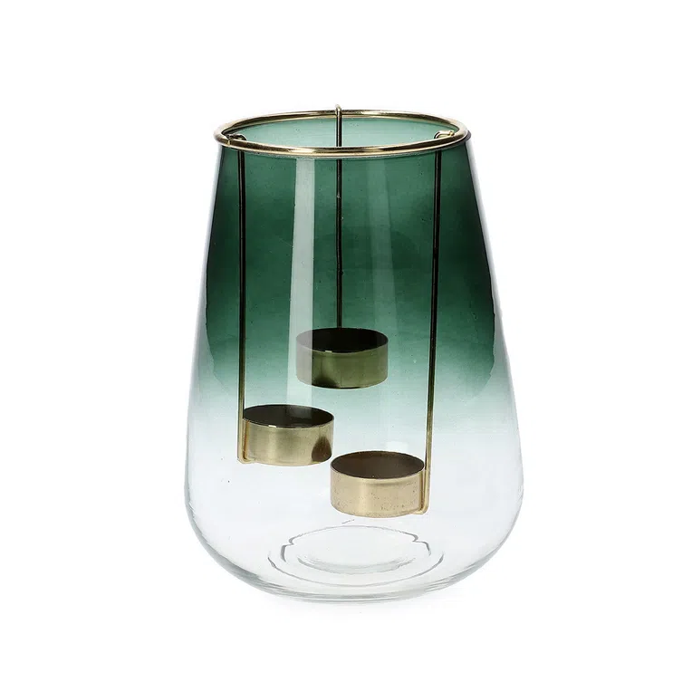 Lampion GALIA szklany zielony 15x20 cm