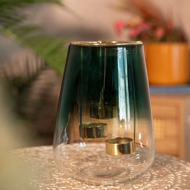 Lampion GALIA szklany zielony 15x20 cm