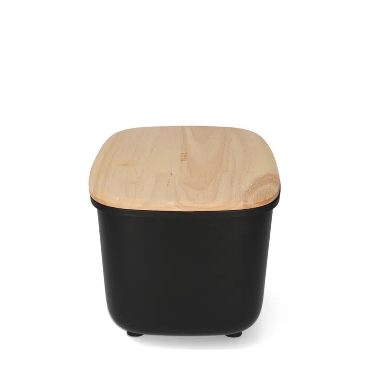 Chlebak ALONZO czarny z drewnianą pokrywką 34x17 cm