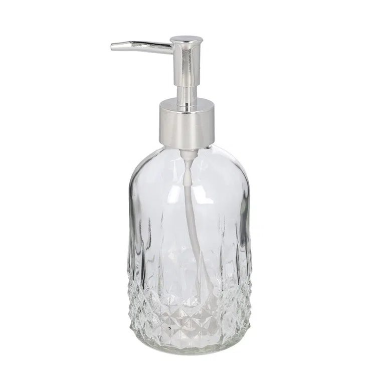 Dozownik NOTTO szklany transparentny z srebrną pompką 410 ml