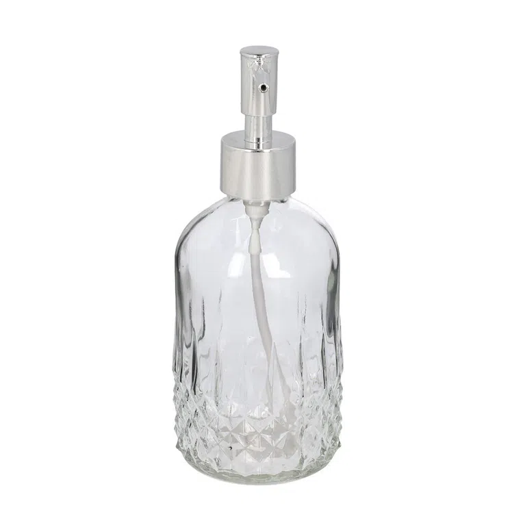 Dozownik NOTTO szklany transparentny z srebrną pompką 410 ml