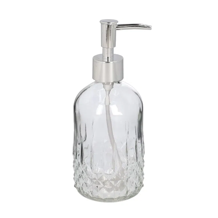 Dozownik NOTTO szklany transparentny z srebrną pompką 410 ml