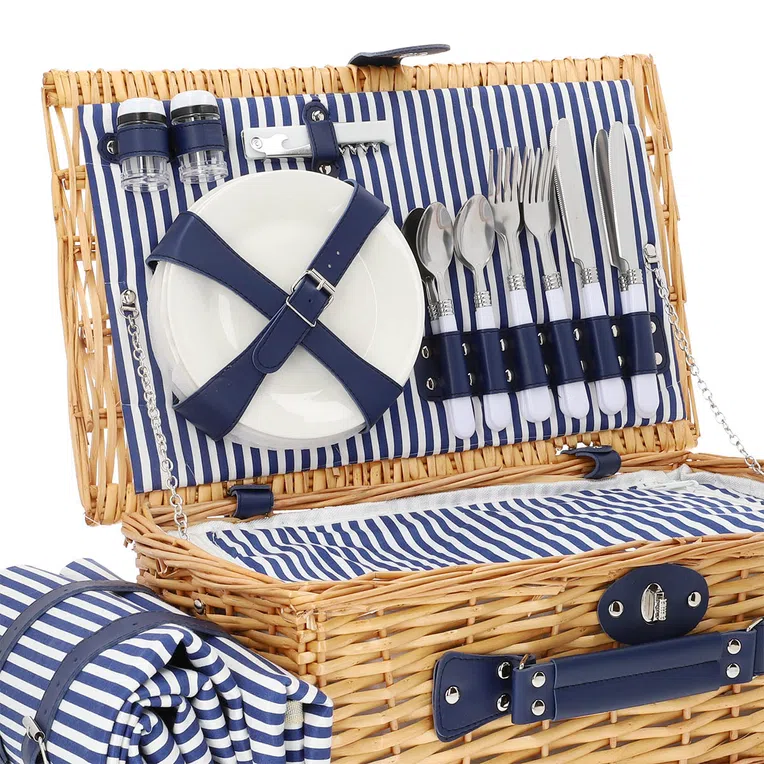 Kosz piknikowy ORLANDO naturalny dla 4 osób z matą 46x30x20 cm