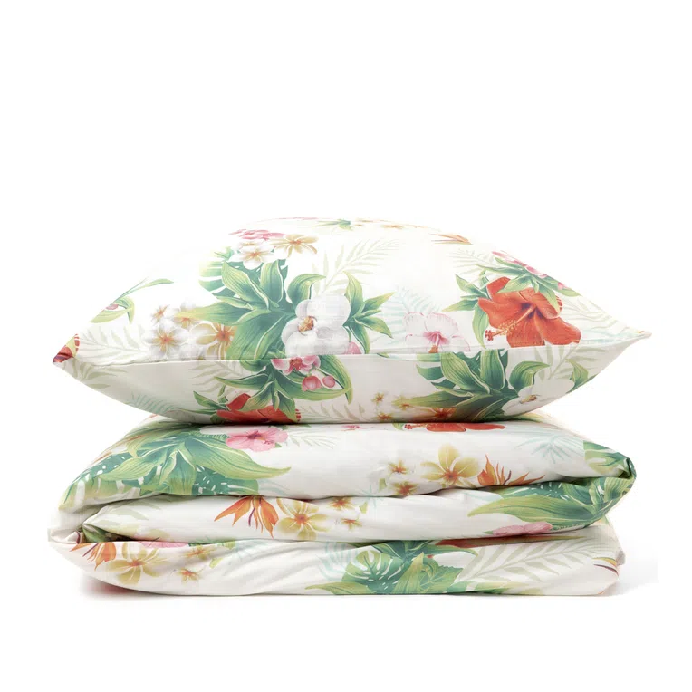 Pościel TROPICAL z mikrofibry biała z motywem kwiatowym 160x200 cm