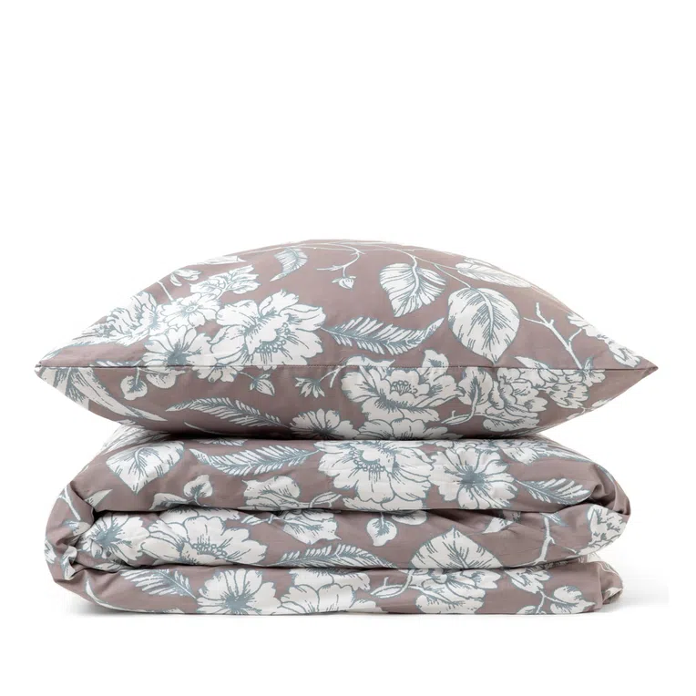 Pościel GRACIA z mikrofibry szara w białe kwiaty 160x200 cm