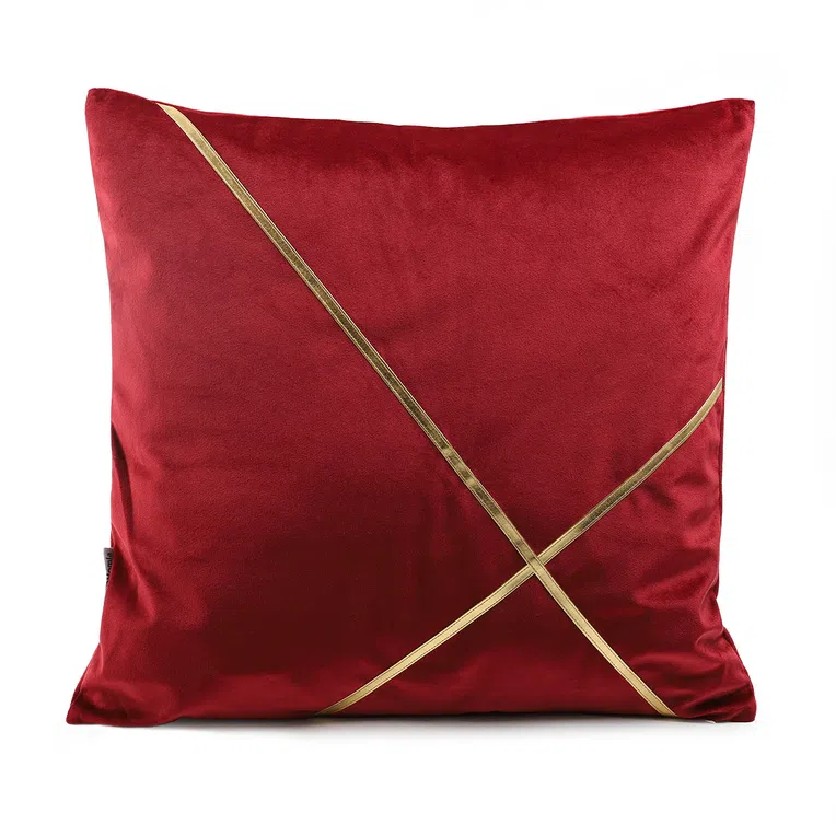 Poszewka GILZA ze złotym paskiem bordowa 45x45 cm