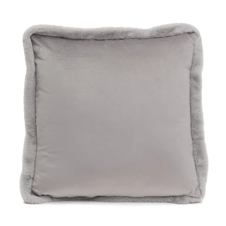 Poszewka DENI welurowa z futrzaną lamówką szara 45x45 cm