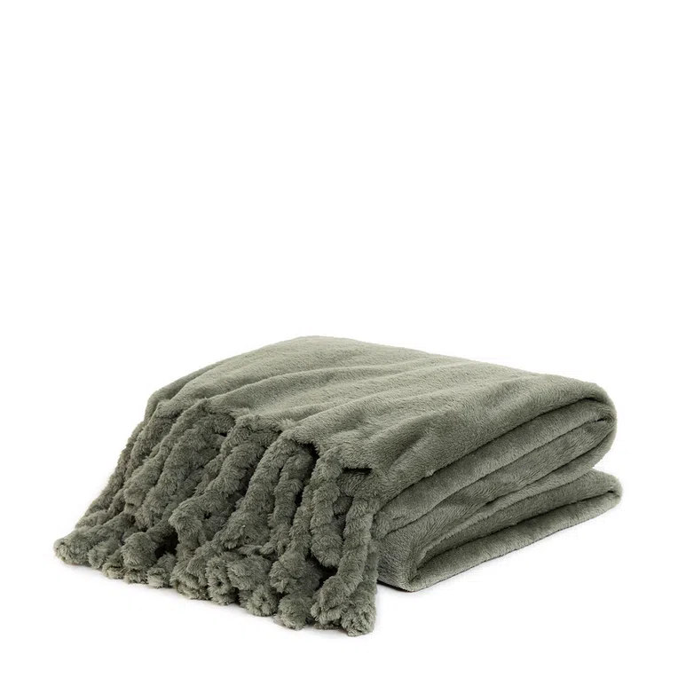 Koc BRAID gładki z frędzlami pistacjowy 130x190 cm