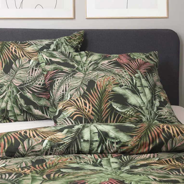 Pościel ALMO z mikrofibry zielona w liście 160x200 cm