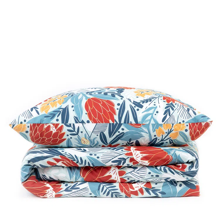 Pościel FIORI z mikrofibry wielokolorowa w liście i kwiaty 200X220 cm