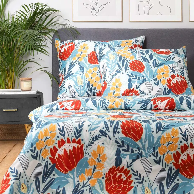 Pościel FIORI z mikrofibry wielokolorowa w liście i kwiaty 200X220 cm