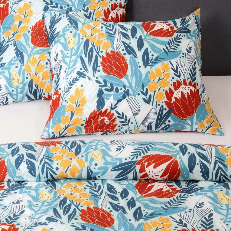 Pościel FIORI z mikrofibry wielokolorowa w liście i kwiaty 200X220 cm