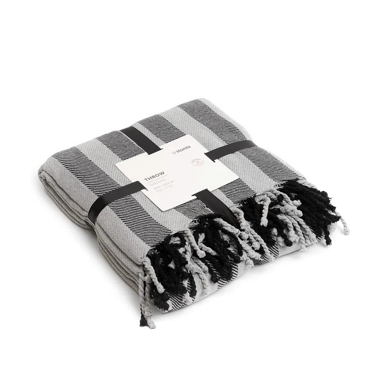 Narzuta ARRAN w paski czarno szara 200x220 cm