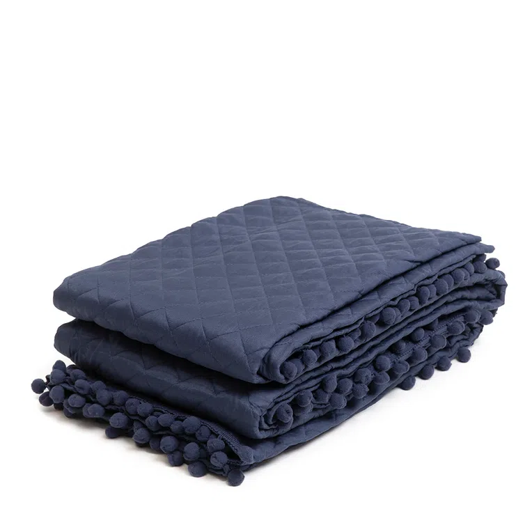 Narzuta BRENDA z pomponami granatowa 200x220 cm