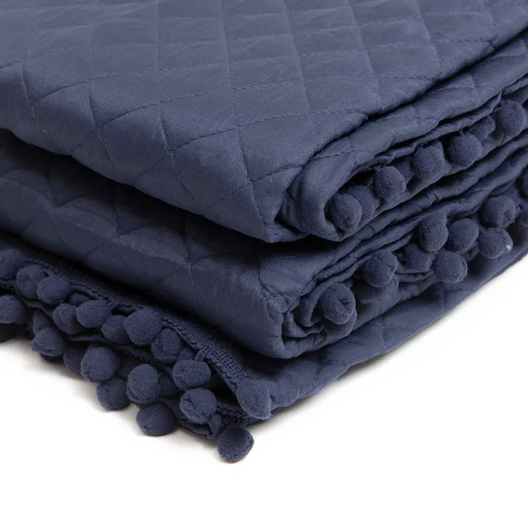 Narzuta BRENDA z pomponami granatowa 200x220 cm