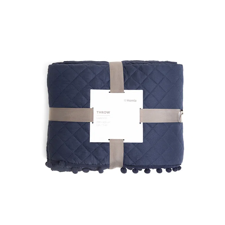 Narzuta BRENDA z pomponami granatowa 200x220 cm