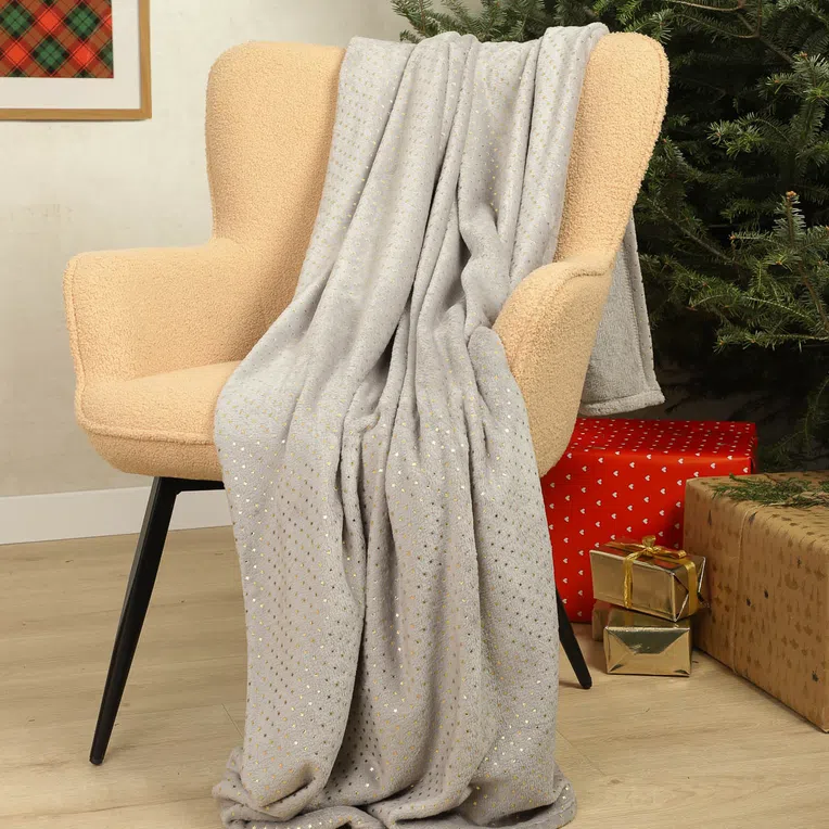 Koc PARI w złote gwiazdki szary 130x170 cm