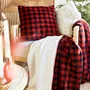 Koc AMERI w kratę z szerpą czerwony 150x200 cm