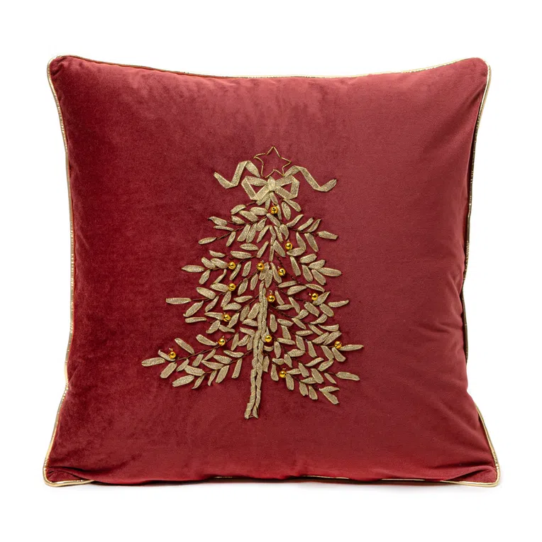 Poszewka JULE z dzwoneczkami bordowa 45x45 cm