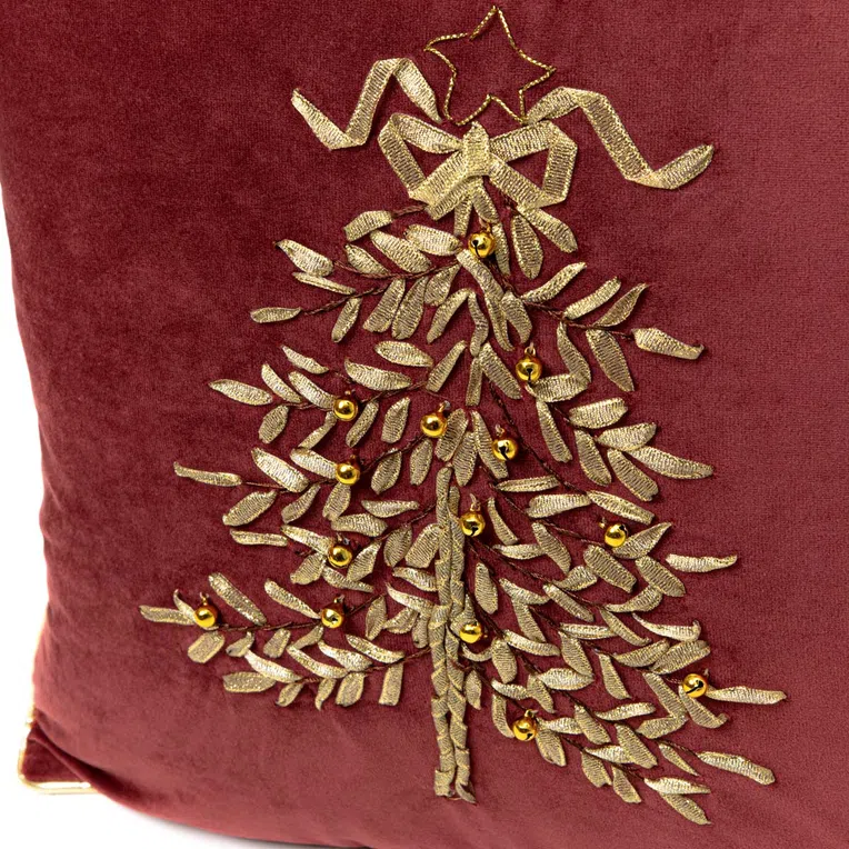 Poszewka JULE z dzwoneczkami bordowa 45x45 cm