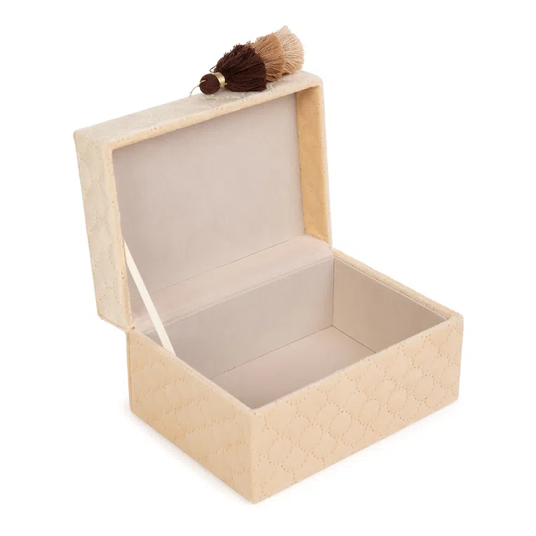 Szkatułka MELA welurowa beżowa 17,5x12,5x9,5 cm