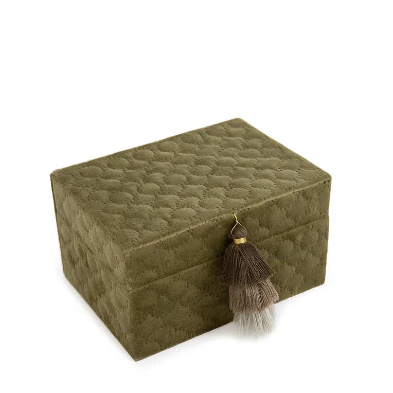 Szkatułka MELA welurowa jasnozielona 17,5x12,5x9,5 cm