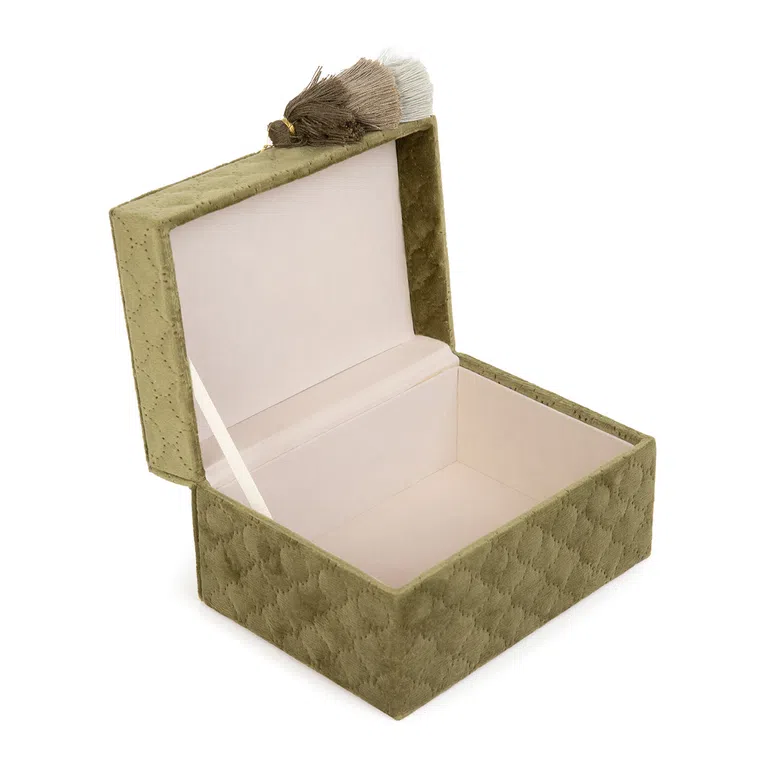 Szkatułka MELA welurowa jasnozielona 17,5x12,5x9,5 cm