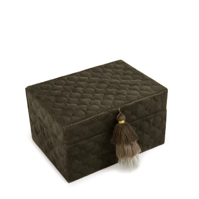 Szkatułka MELA welurowa ciemnozielona 17,5x12,5x9,5 cm
