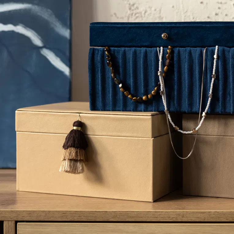 Szkatułka MELA z eko skóry taupe 23x16,5x12,5 cm