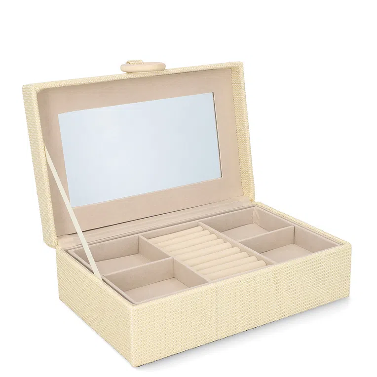 Szkatułka DELIA z plecionką beżowa 25x16x8,5 cm