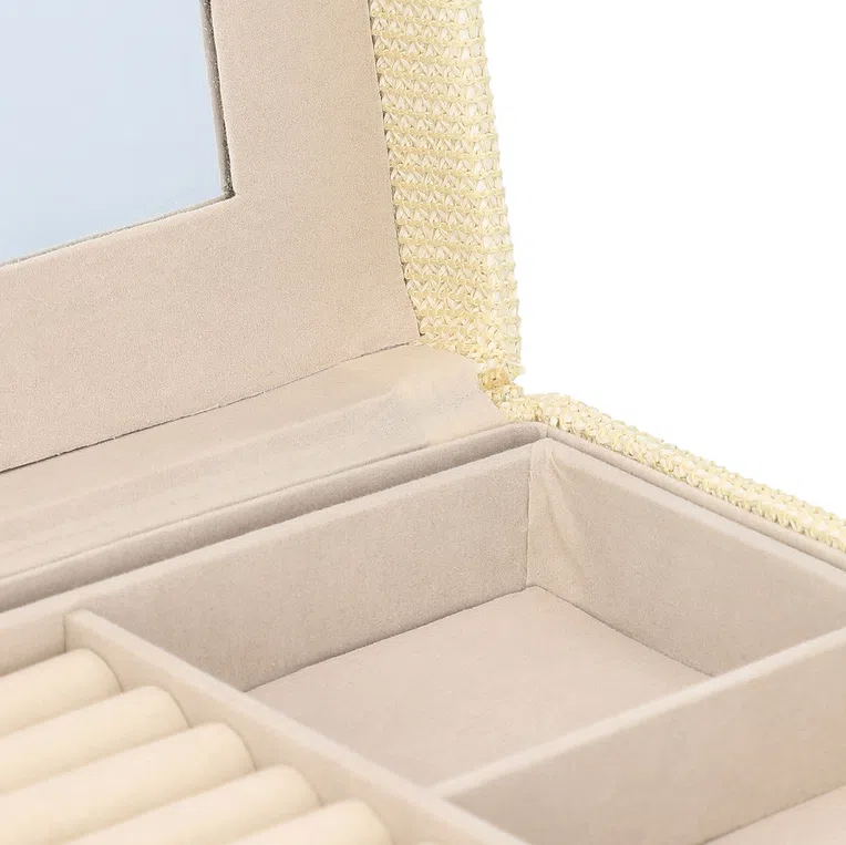 Szkatułka DELIA z plecionką beżowa 25x16x8,5 cm