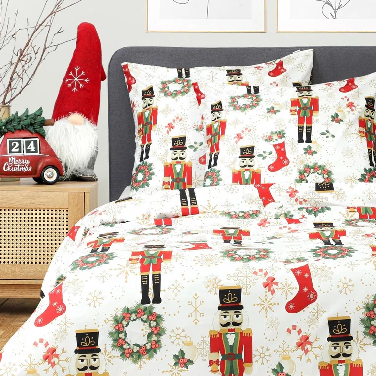 Pościel NUTCRACKER z mikrofibry z motywem świątecznym 160x200 cm