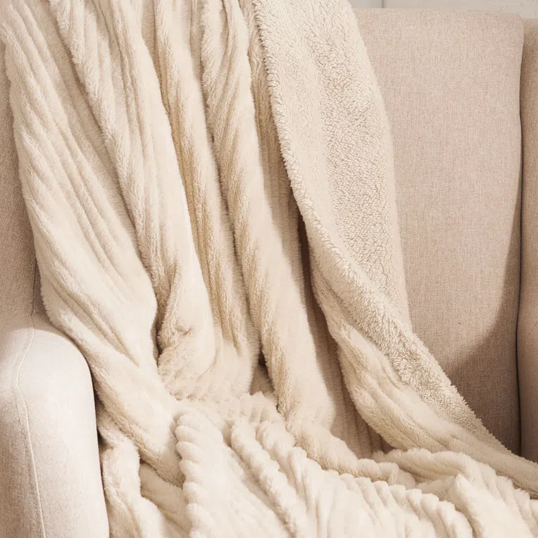 Koc FLEN z szerpą beżowy 150x200 cm