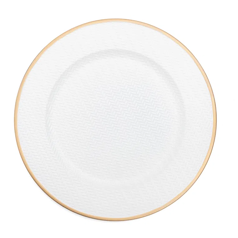 Taca ozdobna MEZO z motywem rattanu biała 33 cm