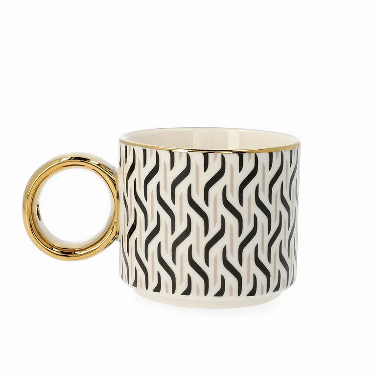 Filiżanka B2NILA biało-czarna ze spodkiem i łyżeczką 0,24 l