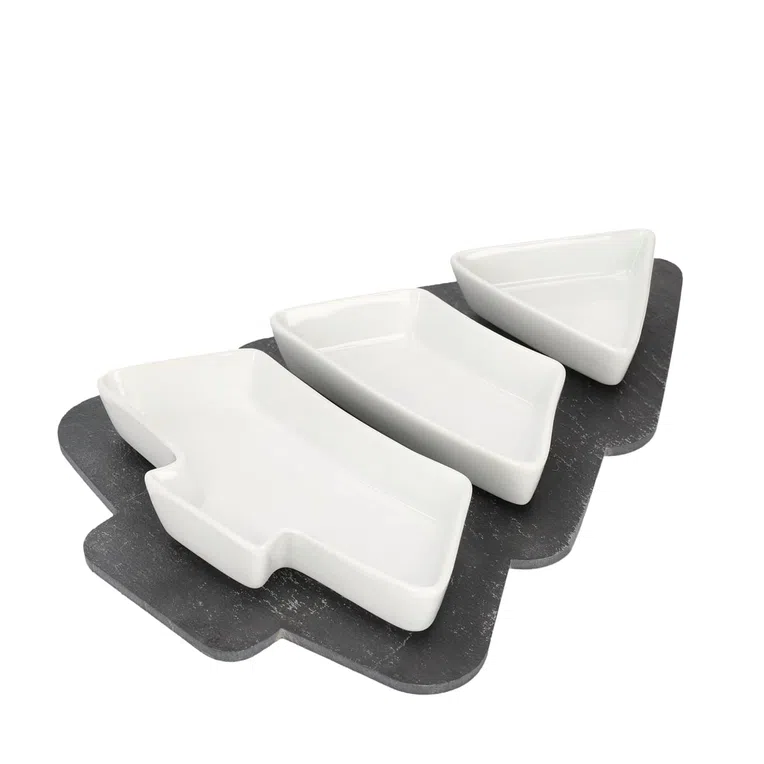 Deska VERCER łupkowa do serwowania z miseczkami 3 szt.