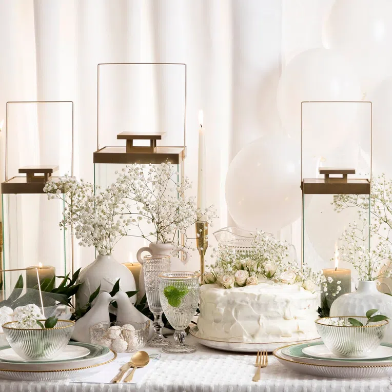 Latarnia BRELA metalowa złota 15x15x36 cm