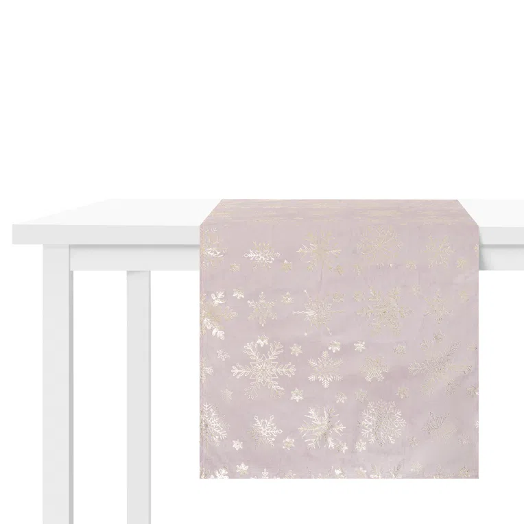 Bieżnik TANESI w złote śnieżynki różowy 40x160 cm