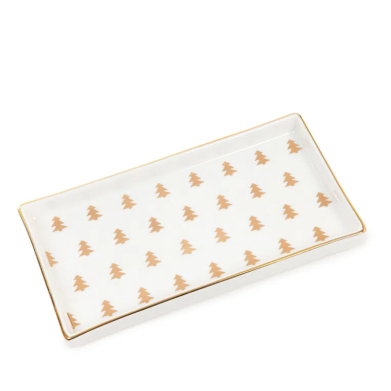 Półmisek TREEGO prostokątny złote choinki 21x11 cm