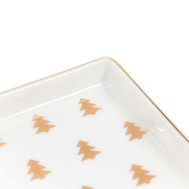 Półmisek TREEGO prostokątny złote choinki 21x11 cm