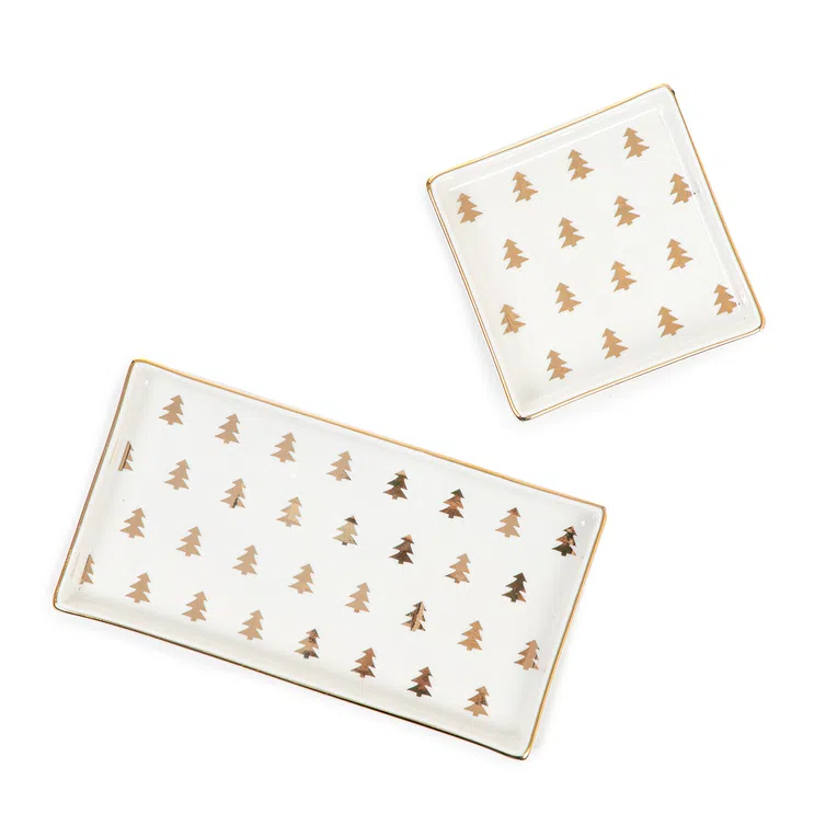 Półmisek TREEGO prostokątny złote choinki 21x11 cm