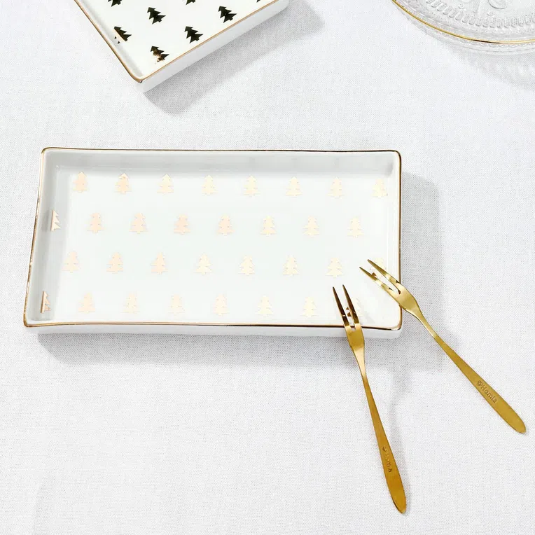 Półmisek TREEGO prostokątny złote choinki 21x11 cm