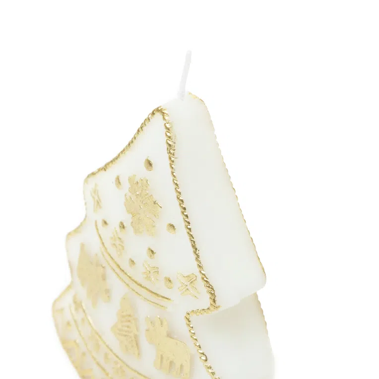 Świeca LAPLAND choinka biało złota 12 cm