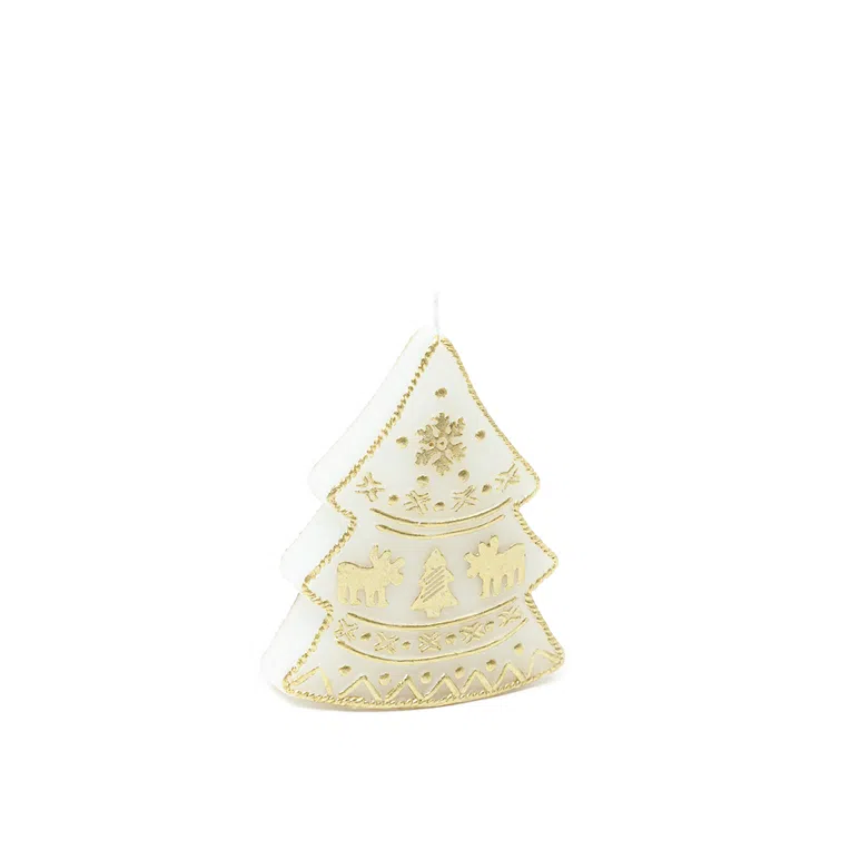 Świeca LAPLAND choinka biało złota 12 cm