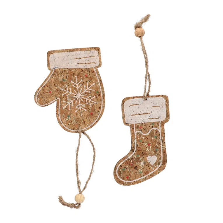 Zawieszka SORANO drewniana bucik i rękawica, 2 szt 11 cm