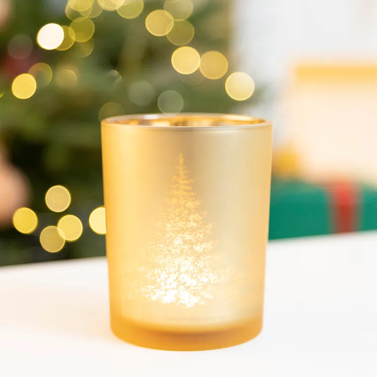 Lampion LANCY duży złoty z choinką 10x13 cm