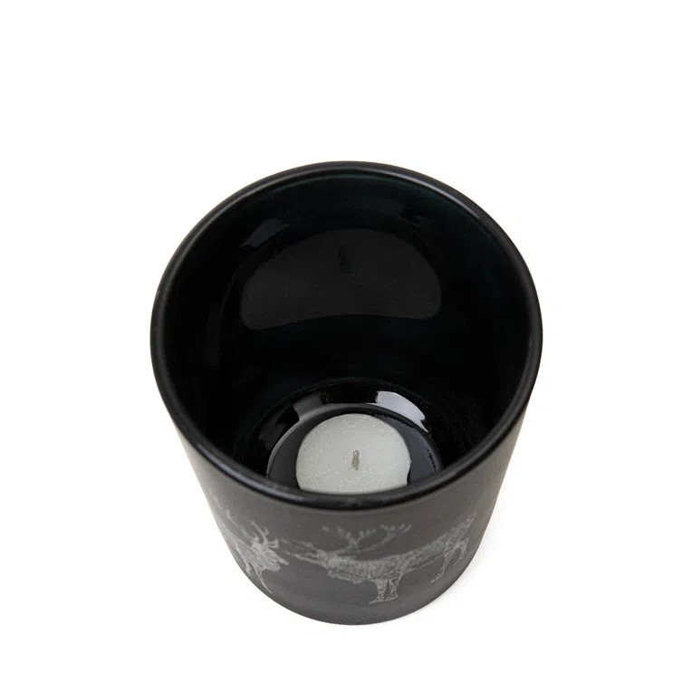 Lampion LANCY duży czarny z reniferami 10x13 cm